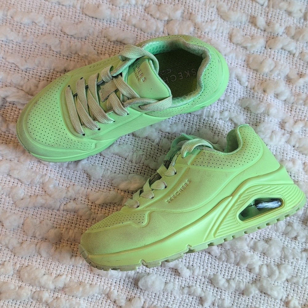 Skechers Uno Kids Neon Green Lace-Up Athletic Sneakers Size 11